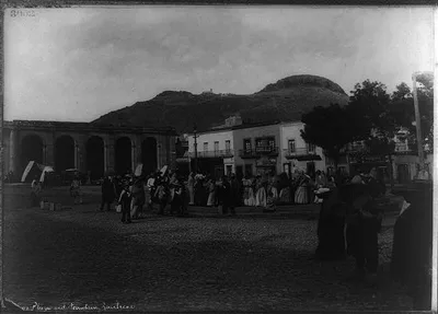 Plaza and fountain, Zacatecas, [Mexico], 1884