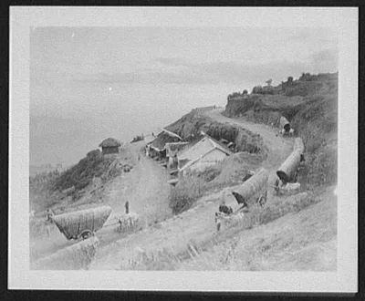 Tea wagons coming down mountain road to Haputale, Haputale, Sri Lanka, 1895
