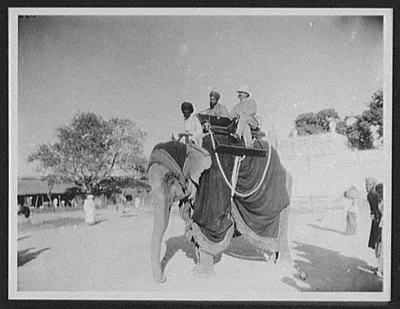 Hyderabad - Joseph G. Pangborn on one of the Nizam's elephants, India, Hyderabad, 1895