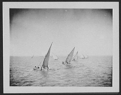 Native sail boats on Gulf of Kutch at Mandvi, India, 1895