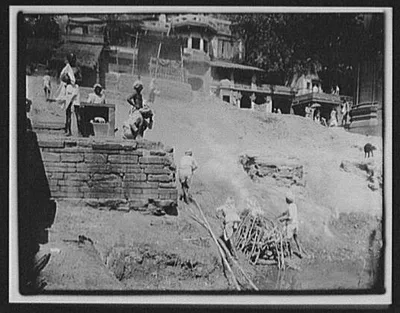 Benares - preparing dead bodies for cremation, Varanasi, India, 1895