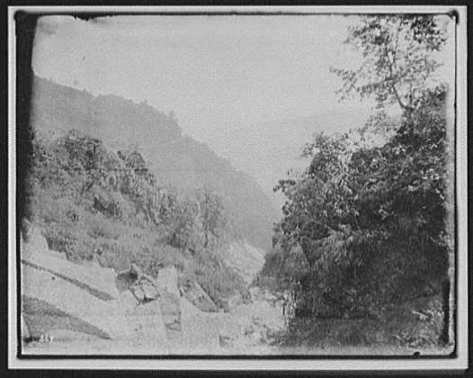 View of mountains from East Bengal Railway, India, 1895