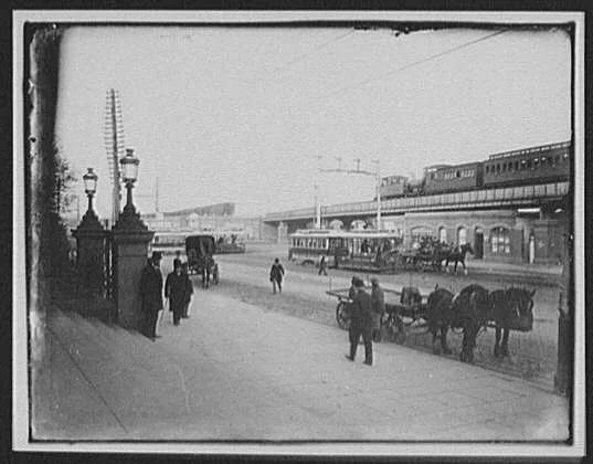 Street and elevated railroads scene, Australia, 1895