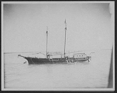 Two-masted boat at anchor, Australia, 1895