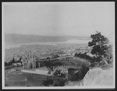 View of Dunedin from Roslyn Heights - high school in foreground, Dunedin, New Zealand, 1895