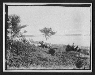 View of coastal town, New Zealand, 1895