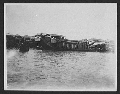 Junks in harbor, China, 1895