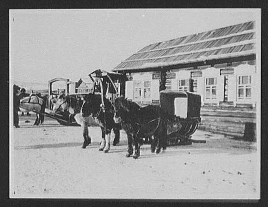 Khabarovsk - sledge with troika outside posthouse, Russia, Khabarovsk, 1895