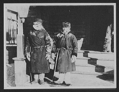 Two Yemschiks immediately after a drive of thirty versts on the…, Siberia, 1896