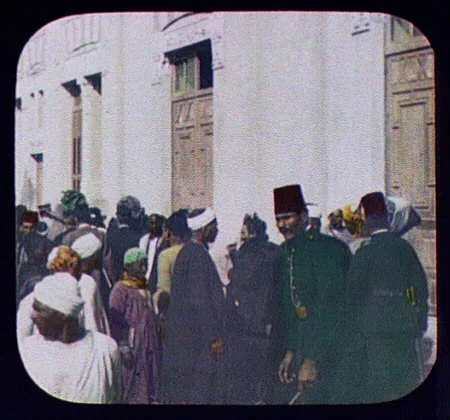 Cairo - soldiers and crowd in front of building, Egypt, Cairo, 1894