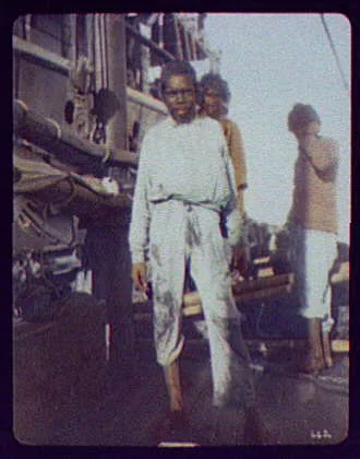 Native crewmen on deck of ship, Yemen, Aden, 1894