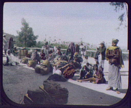 Tea pickers at railway station, Sri Lanka, 1895