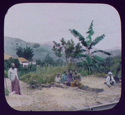 Natives beside the track at Gampola railway station, Sri Lanka, Gampola, 1895