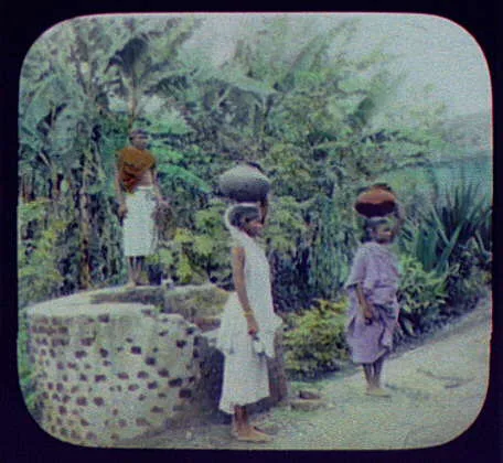 Two Tamil women with large pots on their heads at thewell of the…, Sri Lanka, 1895