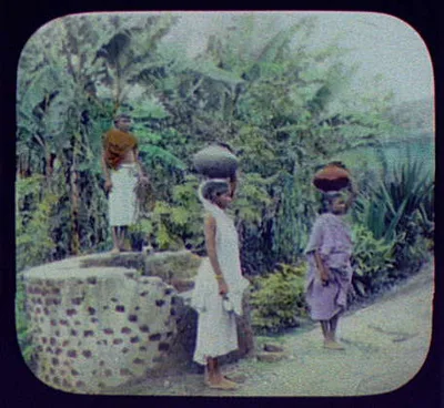 Two Tamil women with large pots on their heads at thewell of the…, Sri Lanka, 1895