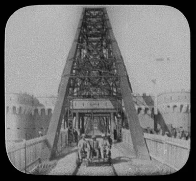 Entering the bridge over the Indus at Sukkur, Sukkur, Pakistan, 1895