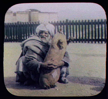 At Gulistan station on the Quetta Railway - old man squatting with…, Pakistan, Gulistan, 1895