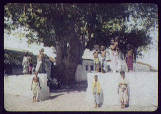 Children at play on white washed wall, India, 1895