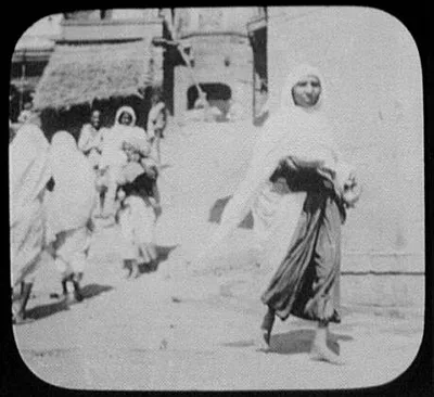Benares - women walking on street, India, Varanasi, 1895