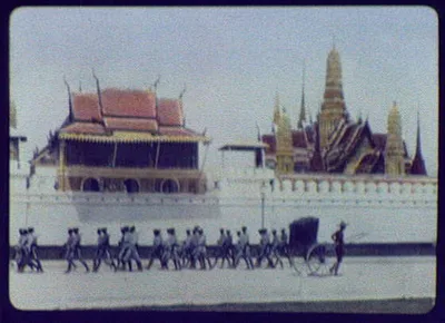 Bangkok - near view of the King's palace; soldiers marching along wall, Bangkok, Thailand, 1895