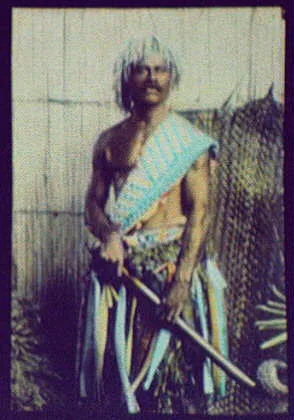 Warrior holding club, Oceania, 1895