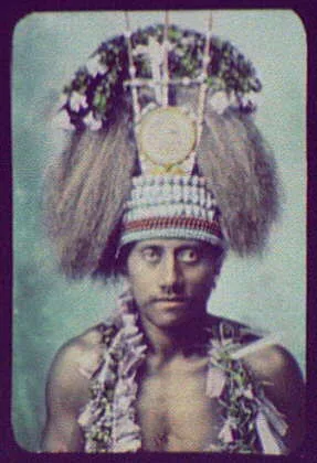 Samoan Chief - head and shoulders, wearing ceremonial headdress, Oceania, 1895