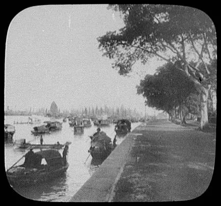 Canton seawall and harbor crowded with sampans, Guangzhou, China, 1895