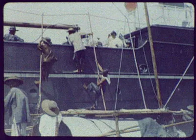 Coolies boarding ship, China, 1895