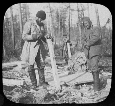 Convicts building camp near Eastern Siberian Railway, 1895