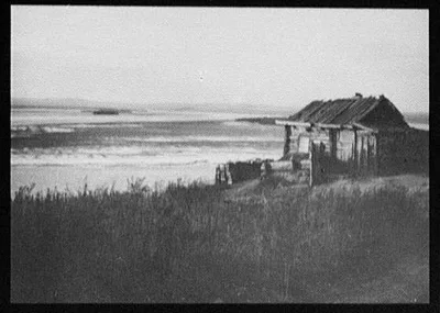 Cabin on the banks of the Ussuri River below Khabarovsk, Russia, China, Ussuri River, 1895