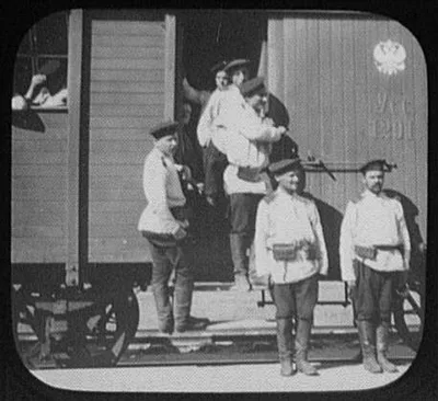 Troops on Eastern Siberian Railway car, 1895