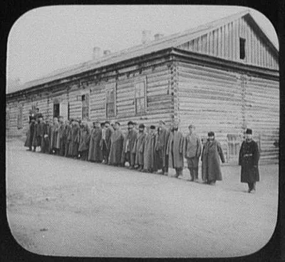 Convicts lined up outside dormitory at Khabarovsk, Russia, Khabarovsk, 1895