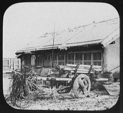 Cart in front of building in Manchu village across Amur River from…, Manchuria, China, 1895