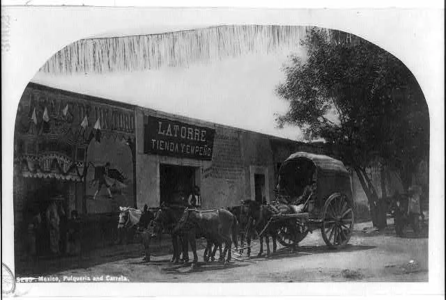 [Mexico - Mexico City, 1884-1885; large cart (carreta) outside a…