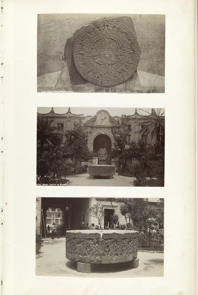 Mexico. Aztec calendar stone Mexico. Court of the museum, Mexico City, Mexico, 1883
