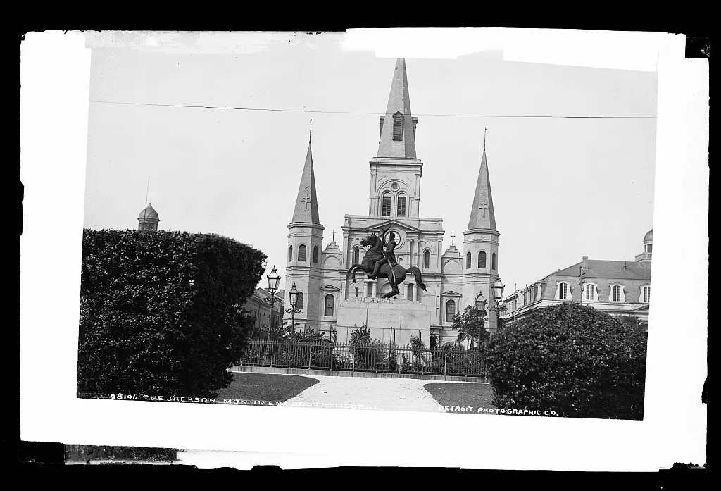 The Jackson Monument and [St. Louis] Cathedral, Louisiana, 1880